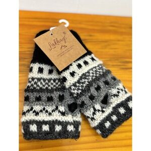 Lakhays Knit Kids Size Wool Fingerless Mittens Hand Warmers Lined Nepal - NEW